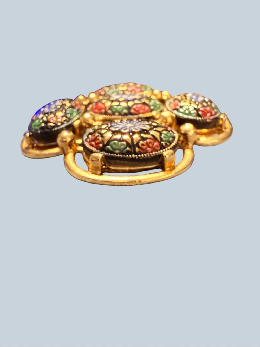 Sarah Coventry Hand Painted Gold-Tone Floral Enamel Brooch - Blue, Red, Green - Picture 2 of 11